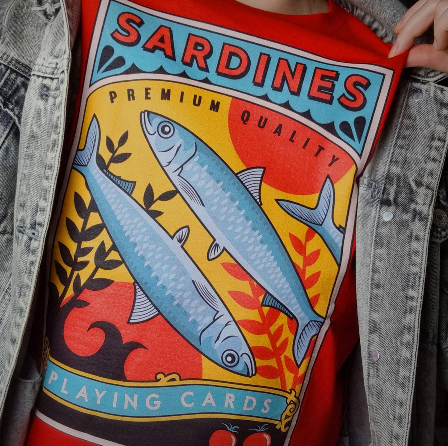 Sardines Playing Cards T-shirt Red