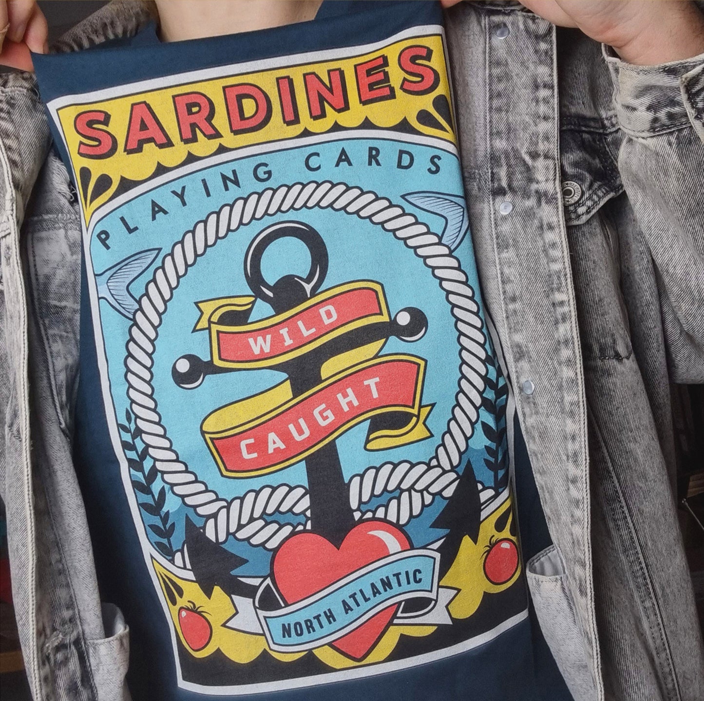 Sardines Playing Card T-shirt Blue Anchor