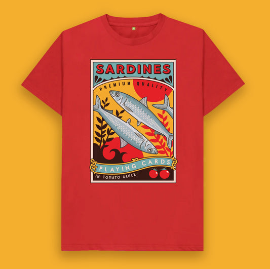 Sardines Playing Card T-shirt Red